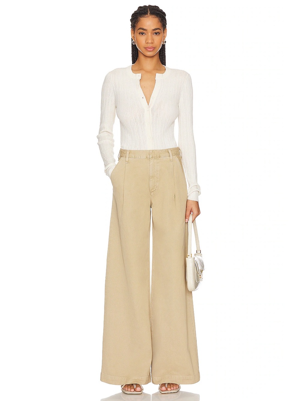 AGOLDE Daryl Pleated Wide Leg Pants Basket Beige Size 28